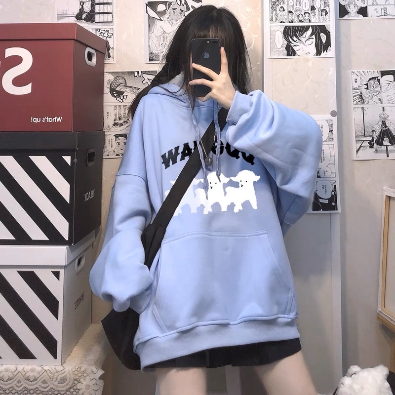 Áo Hoodie Nỉ Bông Túi Bụng Tay Suông WANGQQ Cừu