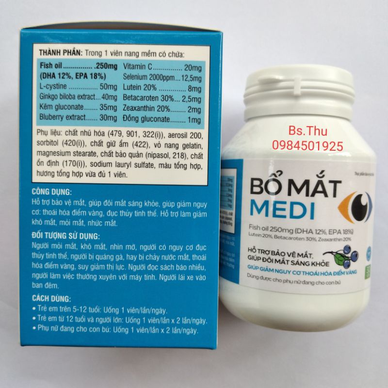 Bổ Mắt Medi Hỗ trợ bảo vệ mắt, giúp đôi mắt sáng khỏe hộp 30 viên