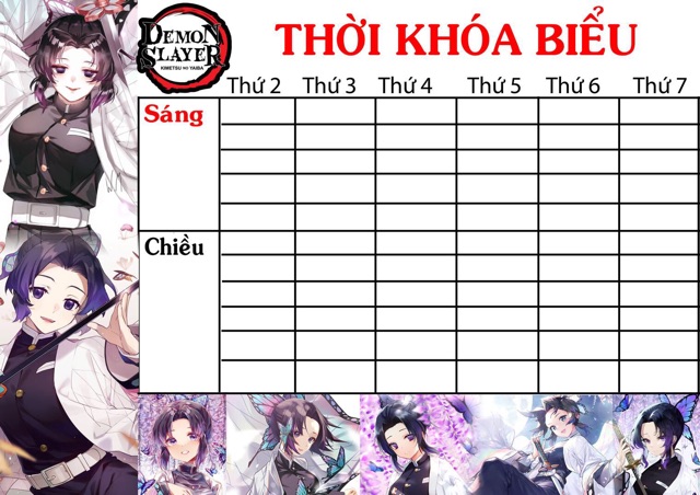 Thời khoá biểu kimetsu no yaiba đủ thành viên