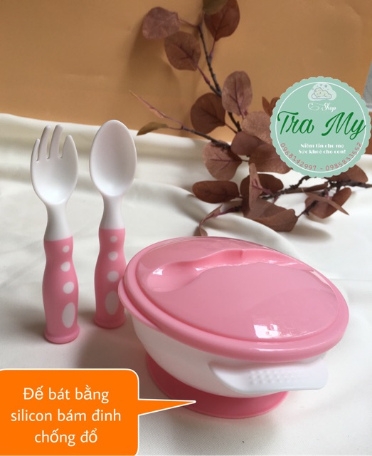 Đồ Dùng Ăn Dặm, Bát Ăn Dặm Cho Bé Chống Đổ Có Nắp Đậy, Thìa Và Dĩa DD210