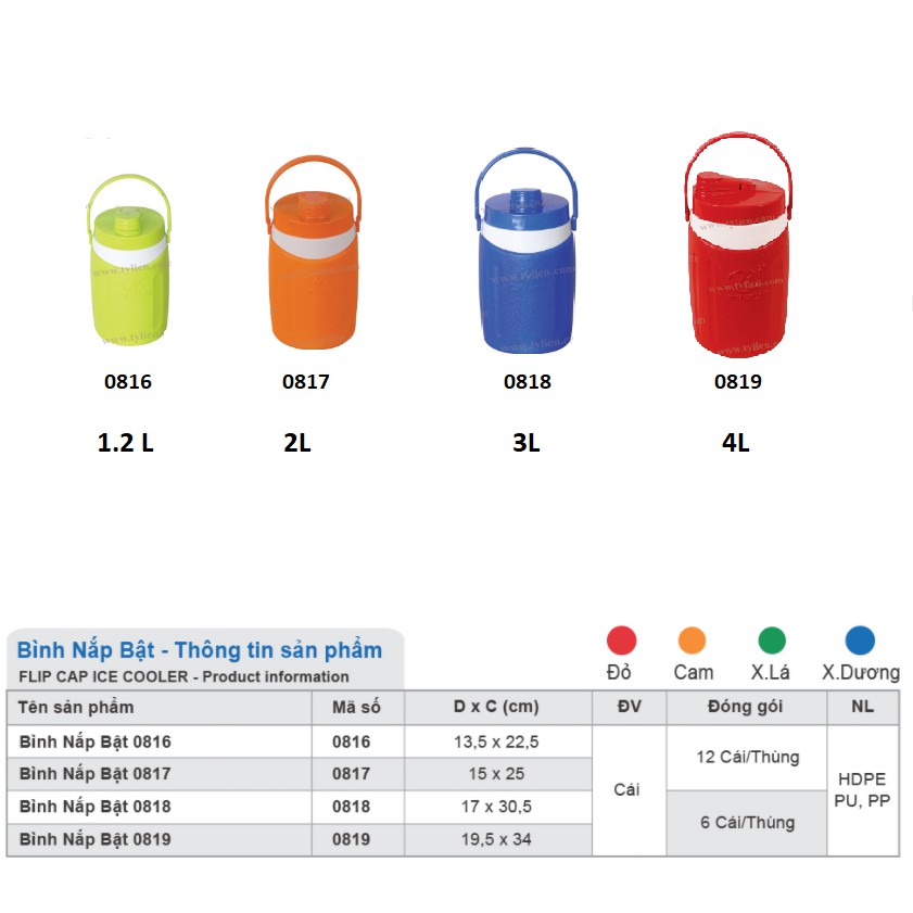 Bình đá giữ nhiệt nắp bật Tý Liên, dung tích 1.2L - 2L - 3L -5L, giữ lạnh hơn 8 giờ, có quai xách không bị đọng sương