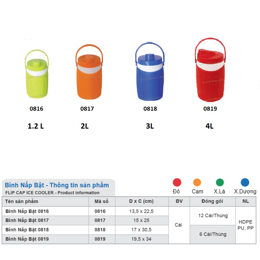 Bình đá tròn có quai xách nắp bật giữ lạnh 36h thương hiệu Tý Liên
