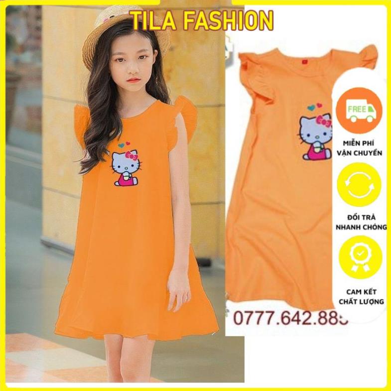 Váy bé gái size đại - Váy cánh tiên cho bé 1 tuổi đến 10 tuổi in hình hello kitty thun cotton chính phẩm sài gòn