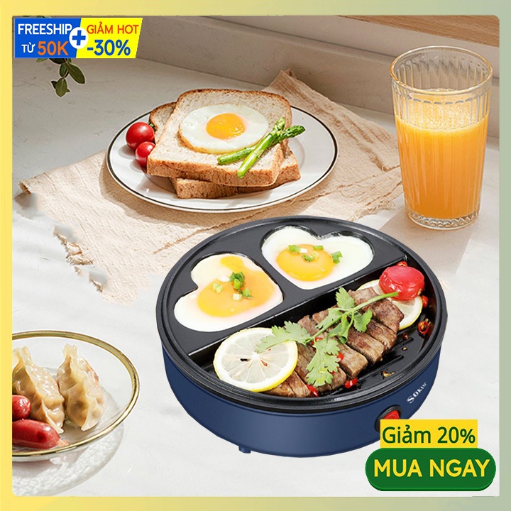 Máy nướng thit mini, ốp la trứng trái tim đôi Sokany 2in1