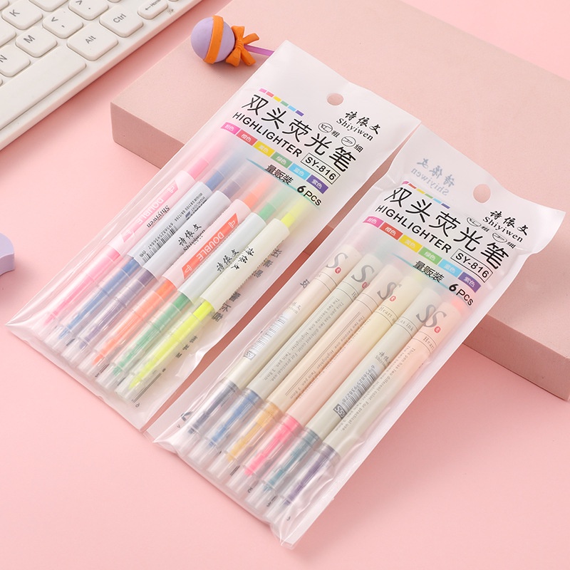 Set 12 Bút Dạ Quang Hai Đầu Hình Ống Tiêm Sáng Tạo Dễ Thương Phong Cách Hàn Quốc Sự Bảo Vệ