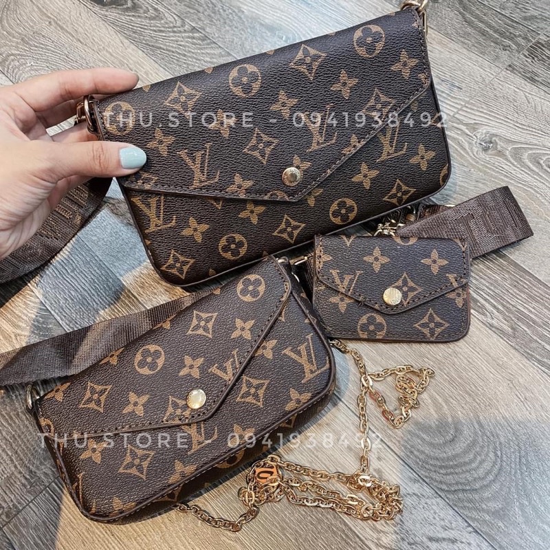 Set Túi Lv 3 Món, Túi Đeo Chéo Đeo Vai Kèm 2 Dây