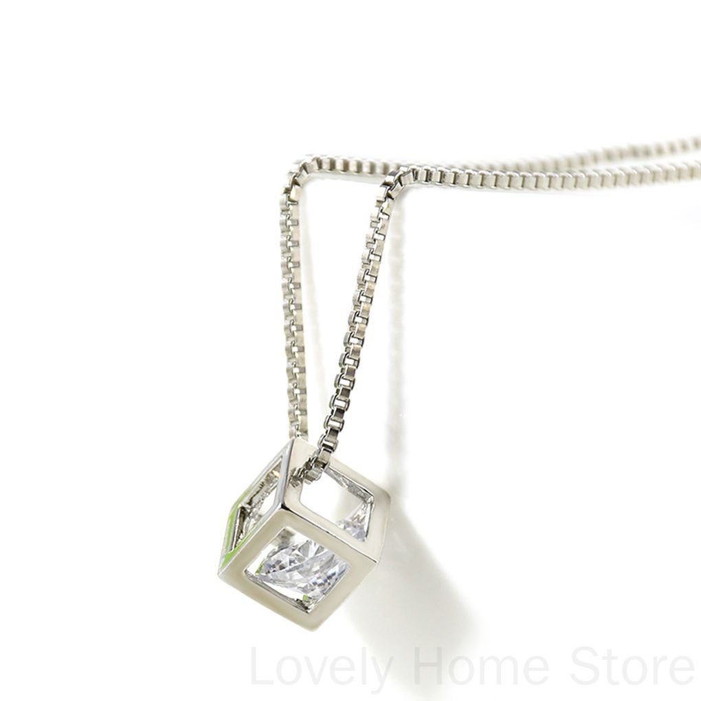 Dây Chuyền Hợp Kim Hình Khối Lập Phương Đính Đá Xinh Xắn