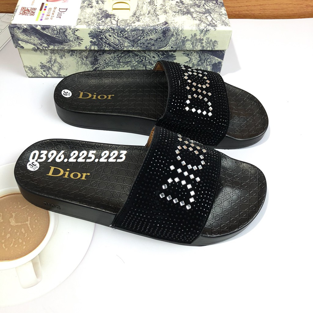 Dép nam ❤️FREESHIP❤️ Dép quai ngang LBB-DIOR màu đen đính đá