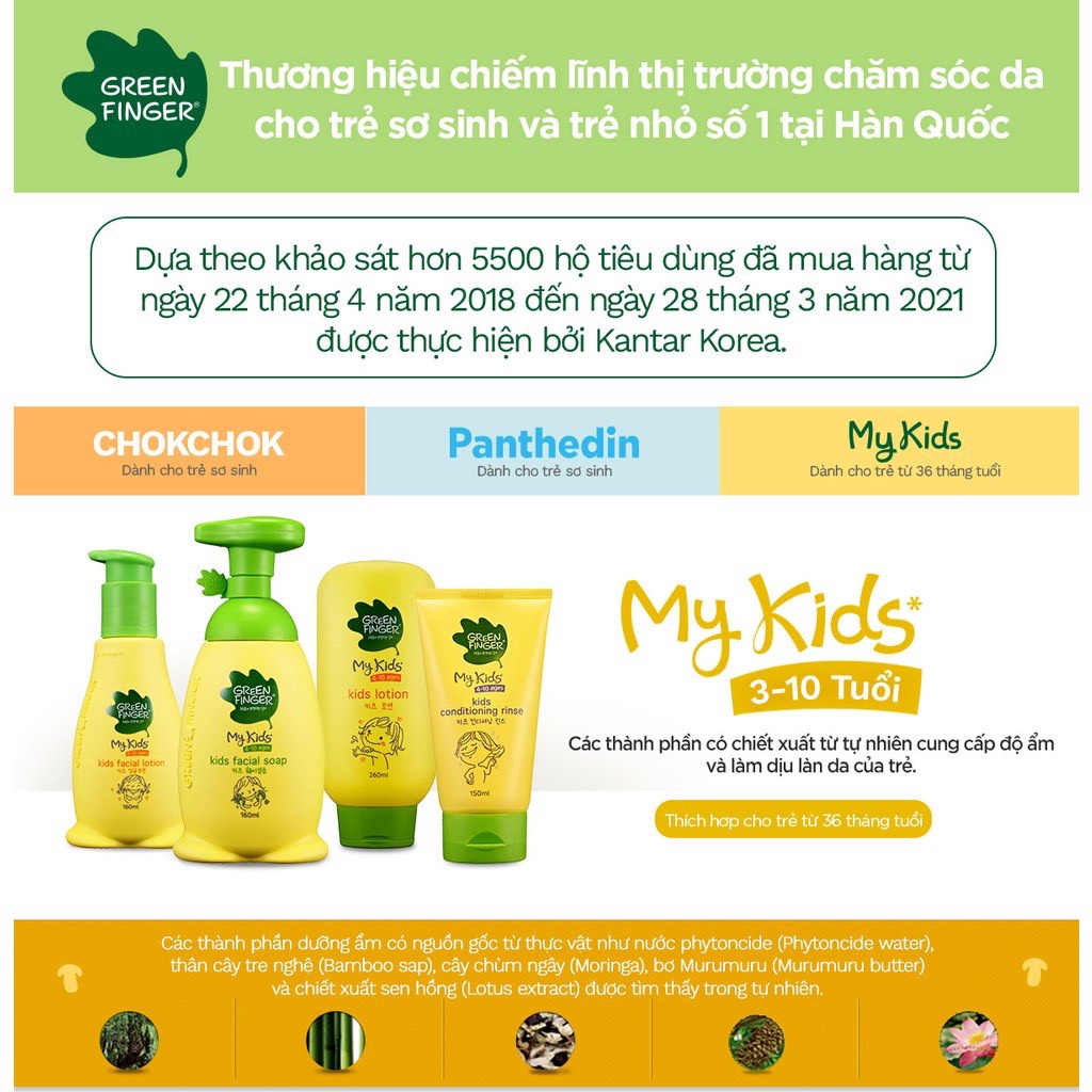 Sữa Tắm Từ Thiên Nhiên, Hương Dài Lâu Cho Bé Từ 3 Tuổi Greenfinger MyKids Wash 320ml