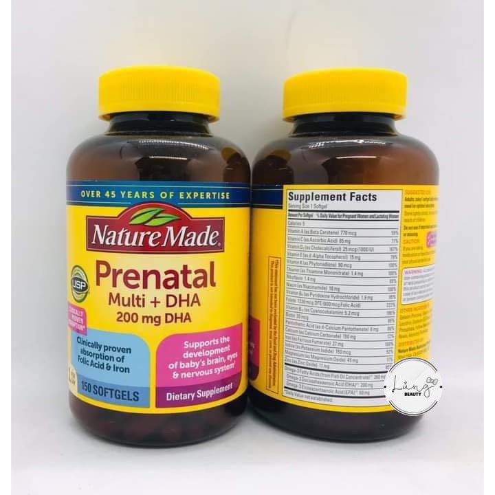 Viên Uống Bổ Sung Vitamin Tổng Hợp Cho Bà Bầu Nature Made Prenatal Multi DHA (150 viên/Lọ)