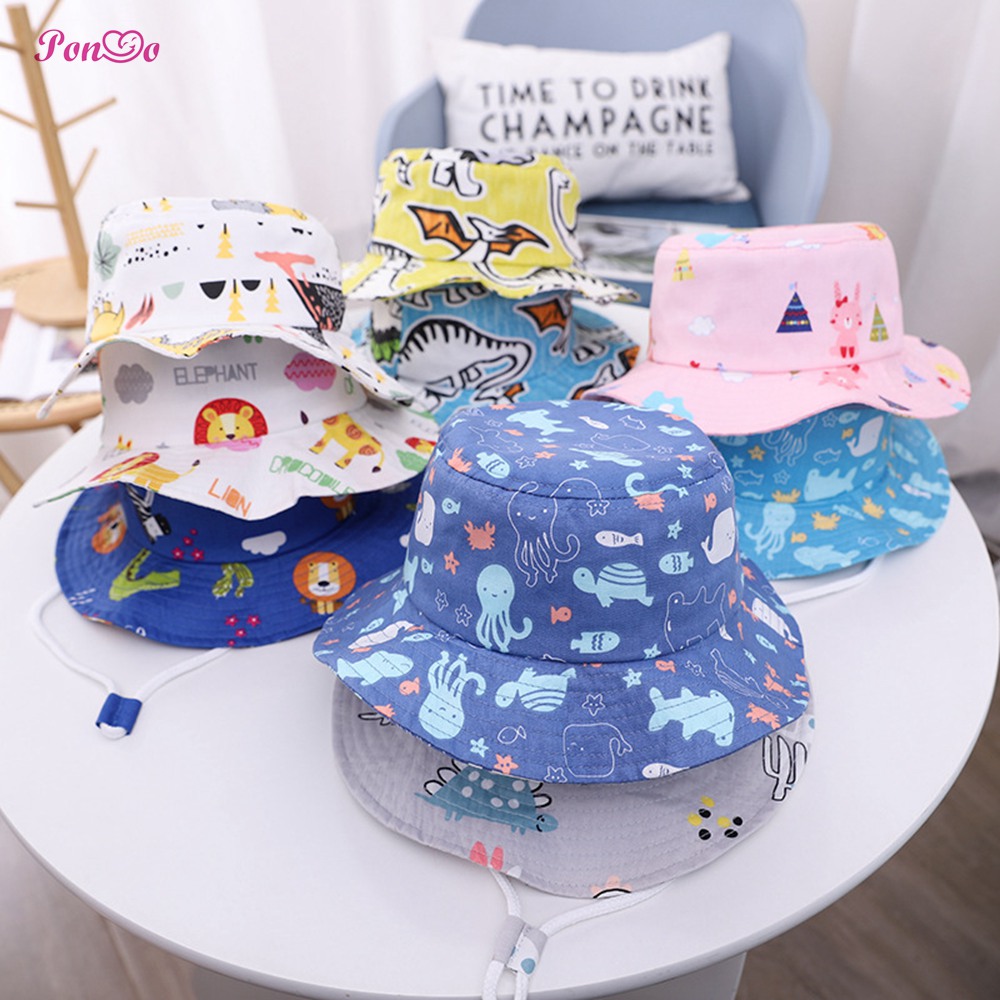 Nón Bucket Chất Cotton Hoạ Tiết Hoạt Hình Đáng Yêu Cho Bé 1-5 Tuổi