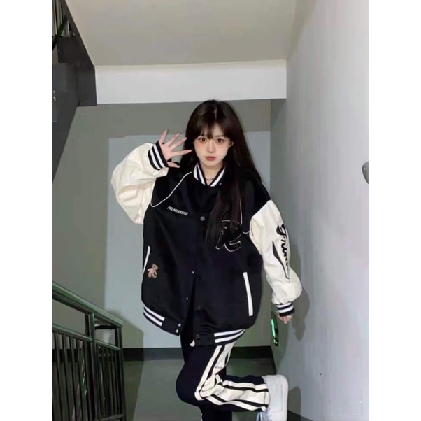 Áo Khoác Bomber Chữ R Phối Tay Cực Chất