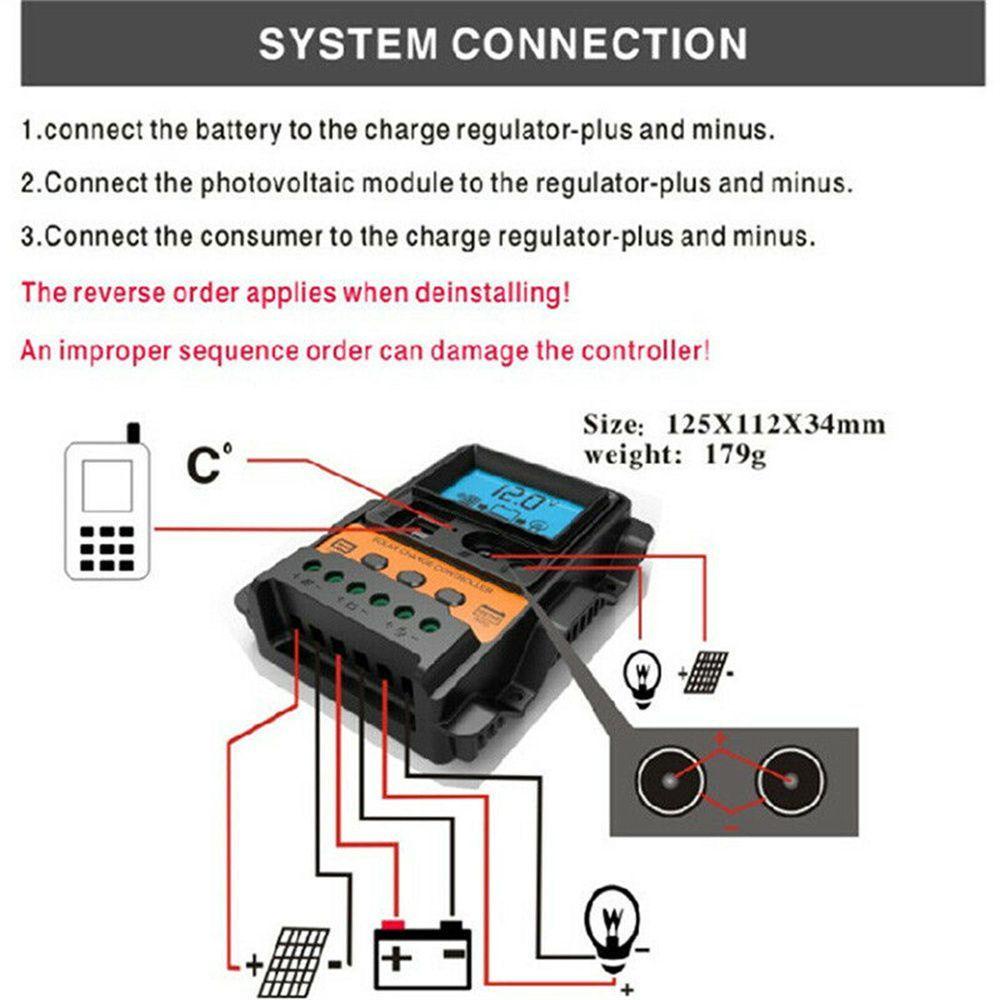 WATTLE Bộ Điều Khiển Sạc Năng Lượng Mặt Trời 10A / 20A / 30A Hai Cổng USB