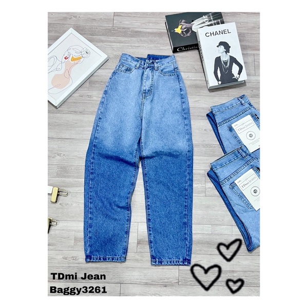 Quần baggy jeans trơn lưng cao loan màu👉
