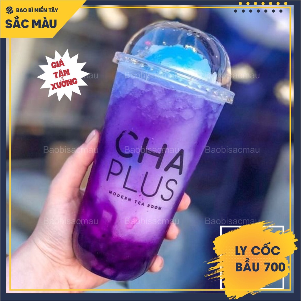 Sỉ 50 cốc nhựa/ ly nhựa đáy bầu 700ml kèm nắp