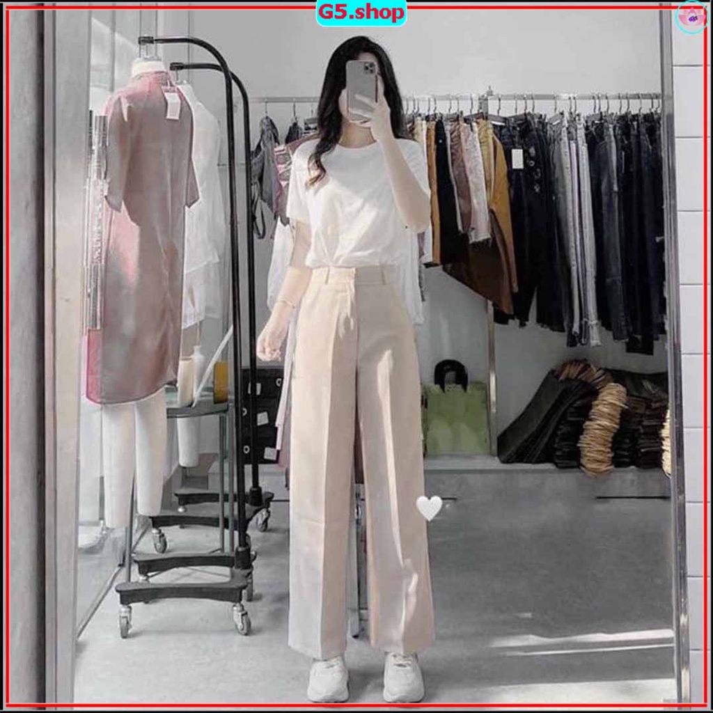 Quần Ống Suông Rộng CẠP CAO Siêu Dáng, Quan nữ lưng cao KHÓA TRƯỚC CÓ CÚC Đẹp ba màu đen kem trắng G5