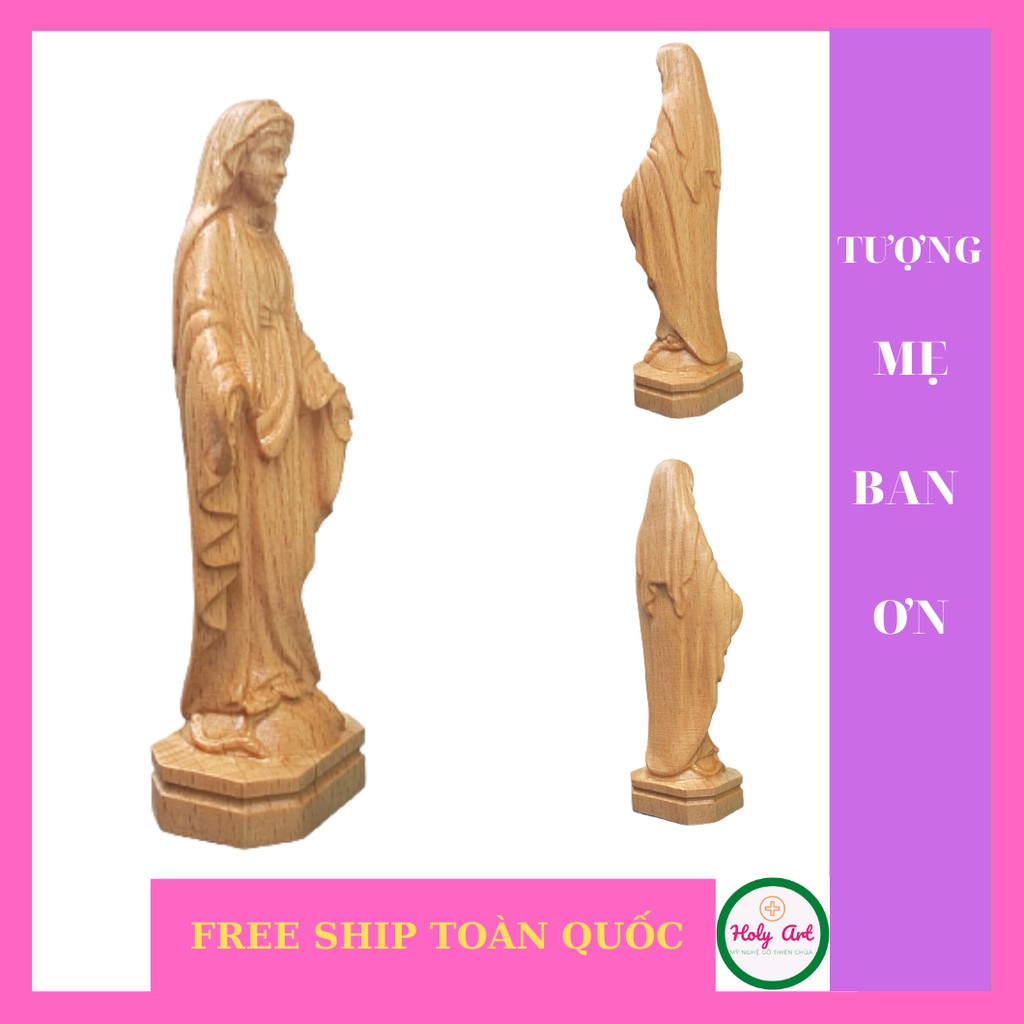 Tượng Mẹ Ban ơn bằng gỗ CAO 14cm x 5cm [HOLY ART] TƯỢNG ĐỂ XE Ô TÔ, Trang trí