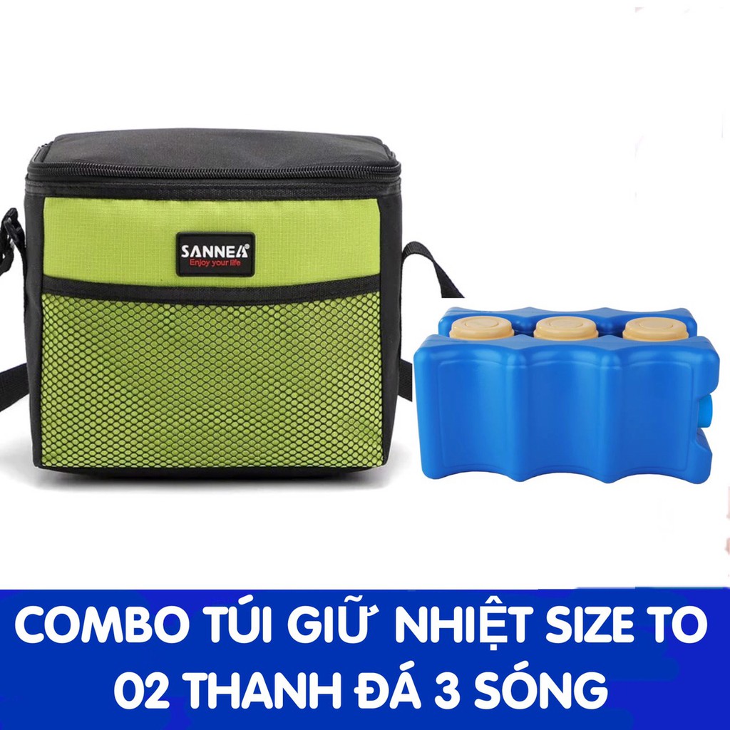 Set túi giữ nhiệt cao cấp Sannea + 2 thanh đá võng 3 sóng (màu túi giao ngẫu nhiên)