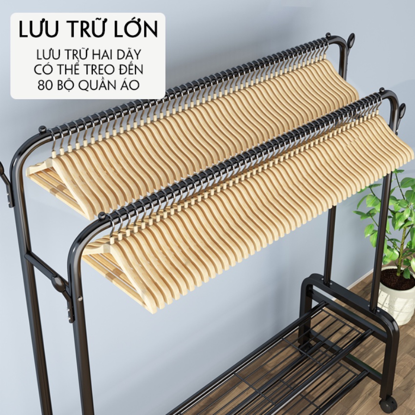 Giá Kệ Treo Quần Áo, Giàn Phơi Quần Áo, Kệ Phơi Đồ 2 Thanh 2 Tầng Thông Minh 3 Trong 1 Phong Cách Hàn Quốc