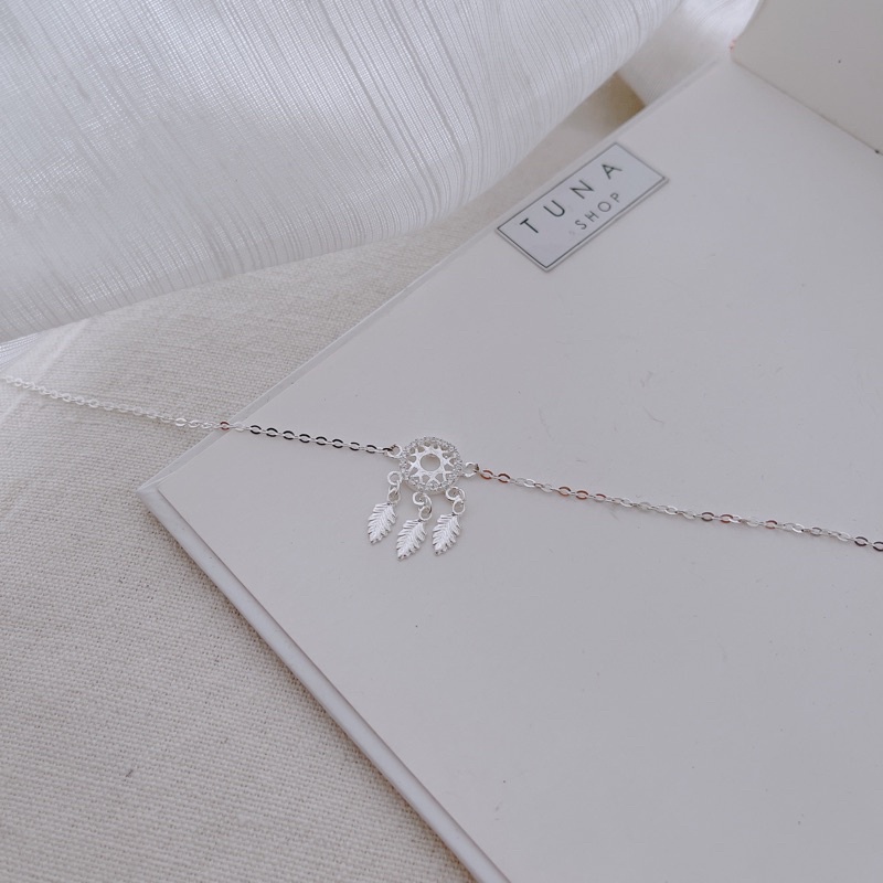 Lắc chân Bạc cao cấp dreamcatcher gắn đá TUNA SILVER cam kết chuẩn Bạc