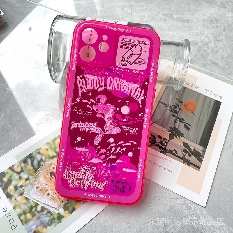 Ốp Điện Thoại Trong Suốt Màu Hồng Dạ Quang Dễ Thương Cho iPhone13promax/X/Xs/11Pro Apple 12 Huawei Xiaomi