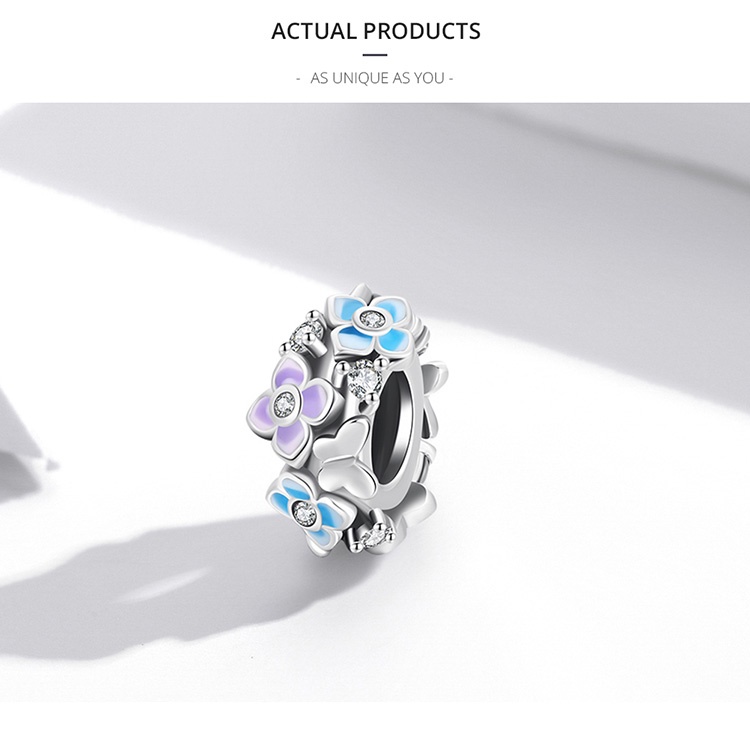 Hạt phụ kiện BAMOER SCC2063 bằng bạc 925 hình bông hoa và bướm thời trang để làm vòng tay DIY