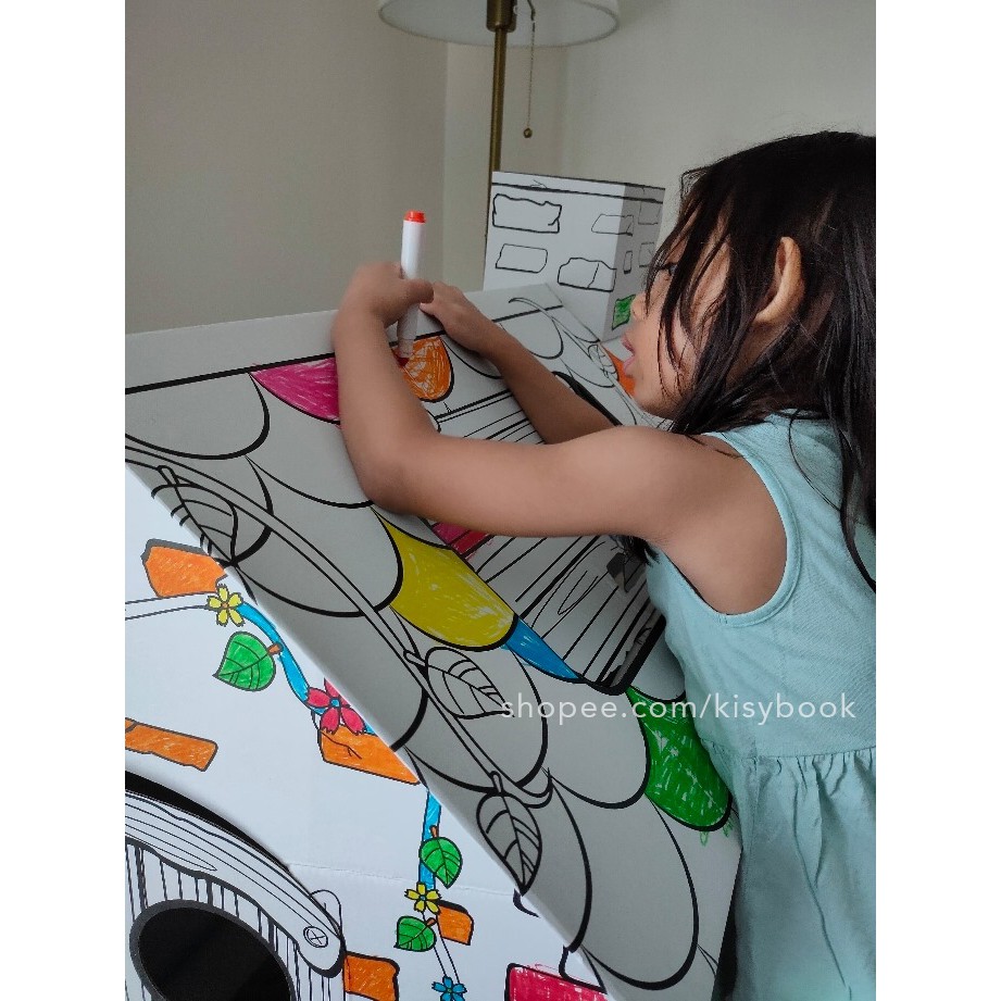 Nhà bìa carton - nhà bìa đồ chơi tô màu cho bé DIY Doodle [ Tặng kèm bộ bút tô]