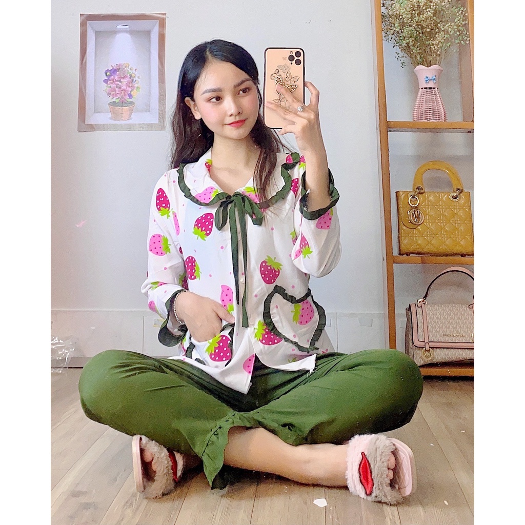 Đồ Bộ Pijama Tay Dài Tiểu Thư Xinh Xắn, Vải Kate Lụa Mềm Mịn Thoáng Mát, Freesize Dưới 57kg ĐA DẠNG MẪU CHỌN LỰA