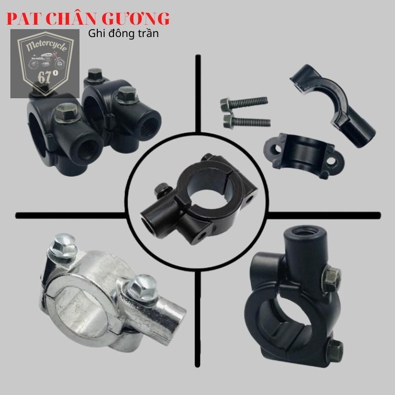 Pat gắn chân gương 10mm, cùm săt sơn đen gắn gương chiếu hậu cho ghi đông trần 22mm