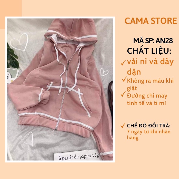 Áo khoác nỉ hoodie nữ form rộng có dây kéo cute hàn quốc unisex dài tay CaMa Store AN28 | BigBuy360 - bigbuy360.vn