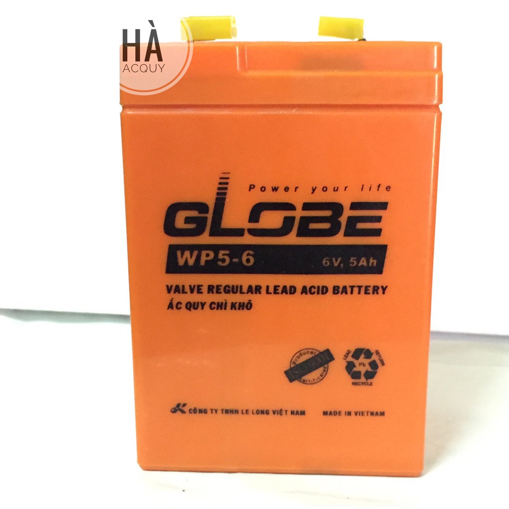 Ắc quy khô Globe 6V 5A dùng cho đèn sạc, quạt sạc