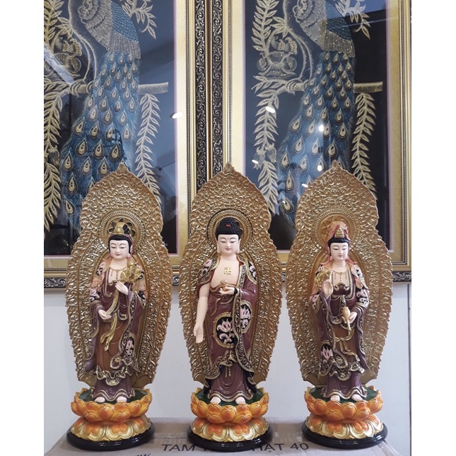 Combo bộ Tượng Tam thánh 38cm + kèm hào quang=48cm