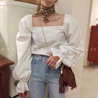 Croptop cổ vuông tay bồng nơ lưng chất thô chun - by SugarG