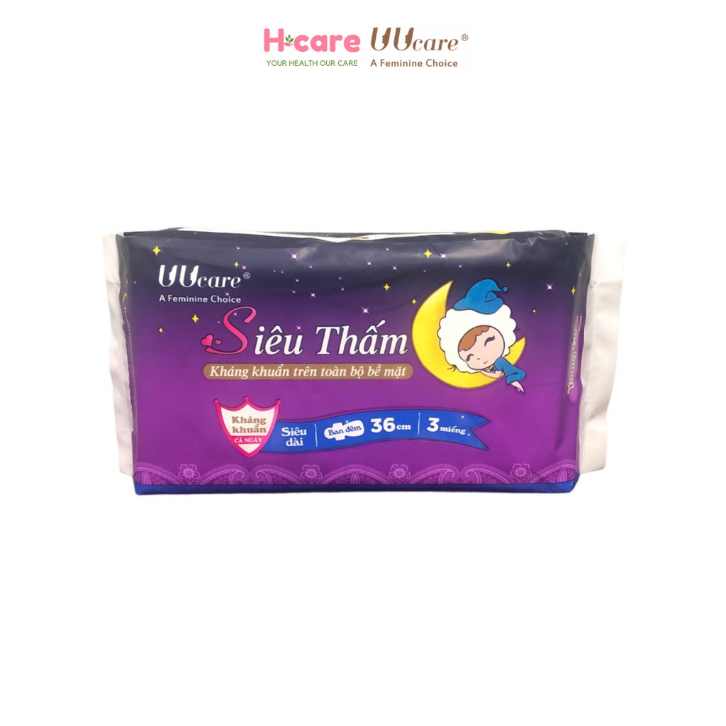 Băng vệ sinh Kháng Khuẩn UUcare YoungGirl 36cm ban đêm 3 miếng/gói