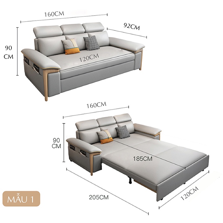 Ghế sofa giường thông minh bọc vãi nano kháng khuẩn,Giường sofa gấp gọn khung thép carbon có nhiều màu sắc,KT 1m6x2m