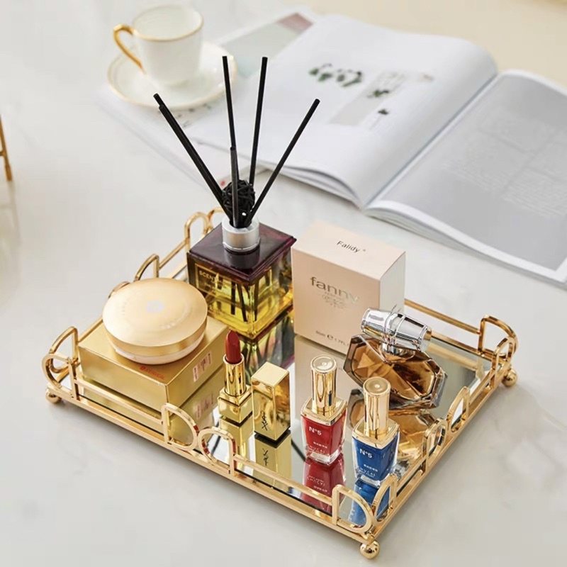 Khay Tráng Gương,Khay Decor Kim Loại Đựng Mỹ Phẩm Trang Sức