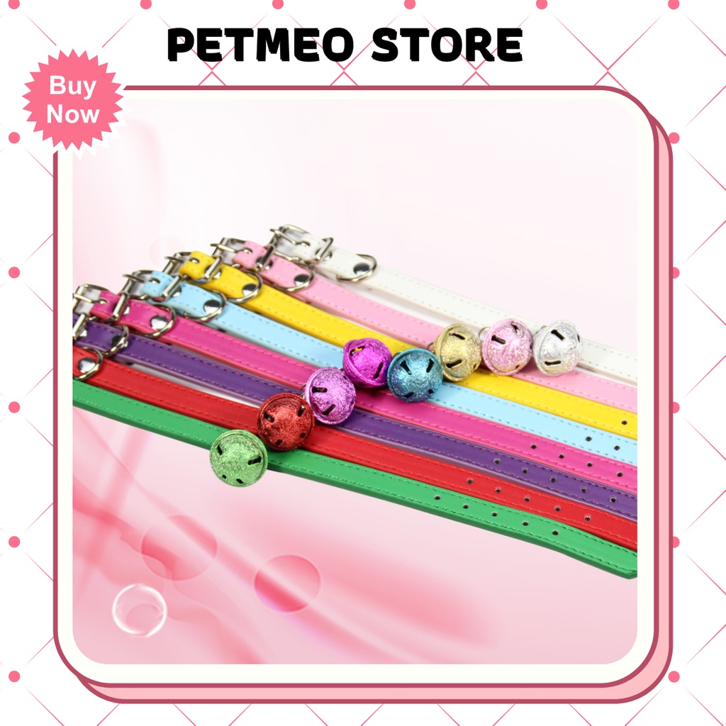 Vòng cổ cho chó mèo, vòng đeo có chuông cho thú cưng da PU cao cấp - PETMEO