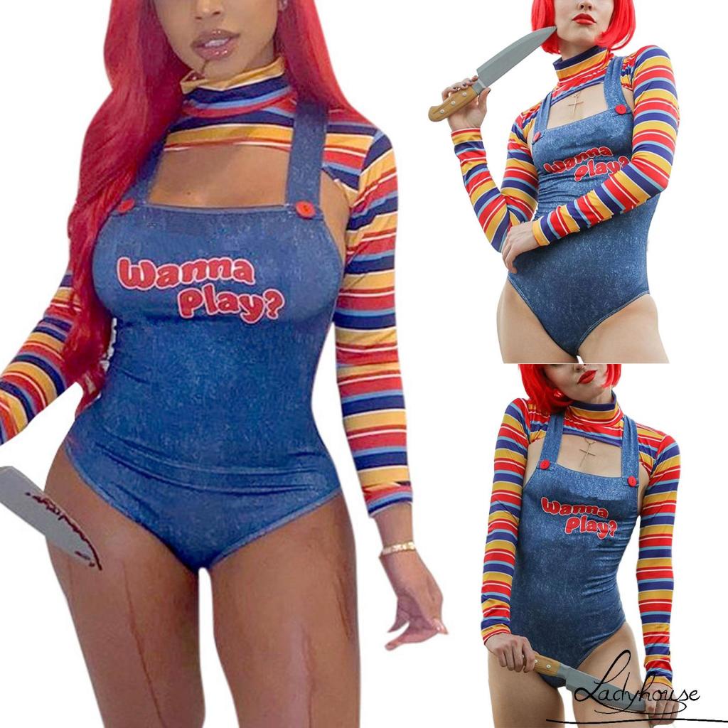 Bộ 2 Món Áo Liền Quần + Áo Croptop Tay Dài Cổ Cao In Chữ Quyến Rũ Dành Cho Nữ