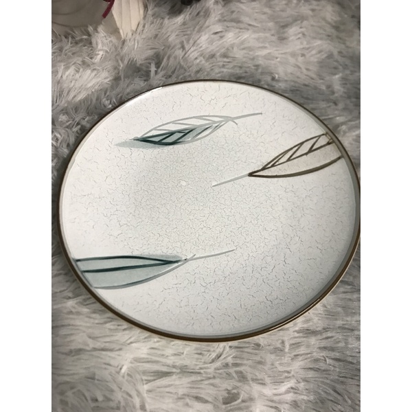 Dĩa viền nâu vẽ lá size 19.5cm