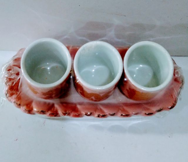 BỘ 3 - BỘ 5 LY CÚNG MEN SỨ HỒNG ĐÀO