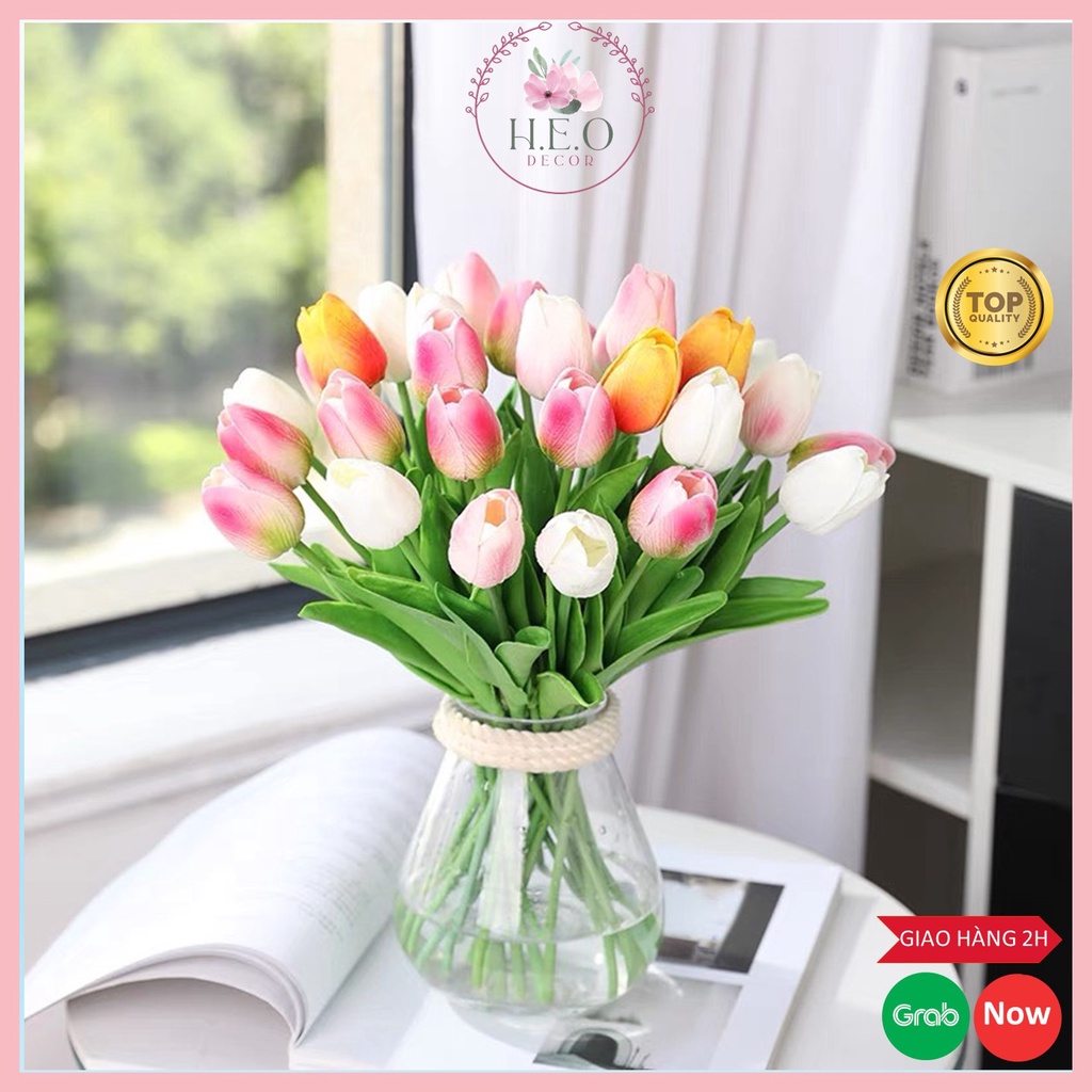 Hoa tulip giả Heodecor HL008, giống thật 99% hoa lụa decor cao cấp