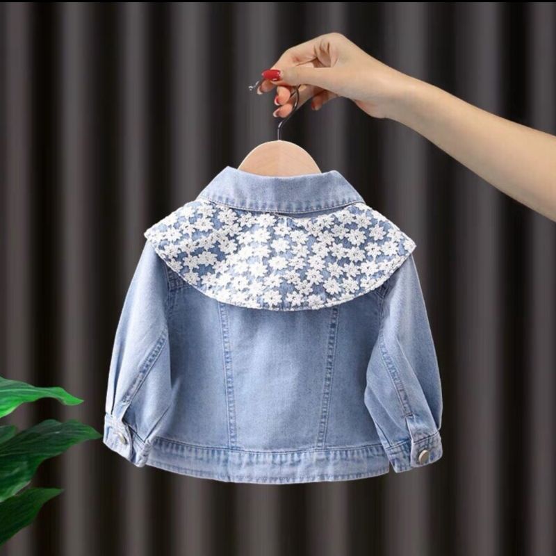 Áo khoác jean bé gái cổ bèo chất đẹp/ áo bò bé gái size đại