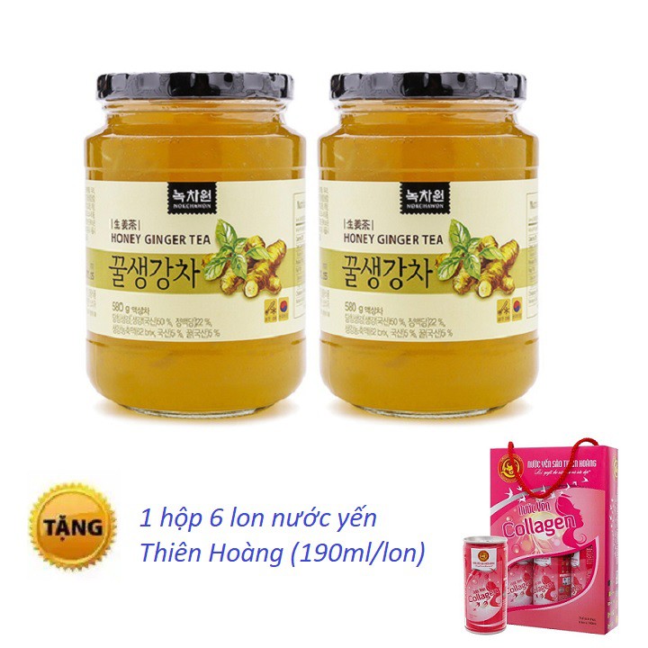 Combo 2 hũ Trà gừng mật ong nhập khẩu Hàn Quốc (580G/hũ) tặng kèm 1 lốc nước yến 6 lon Thiên Hoàng (190ml x 6 lon)