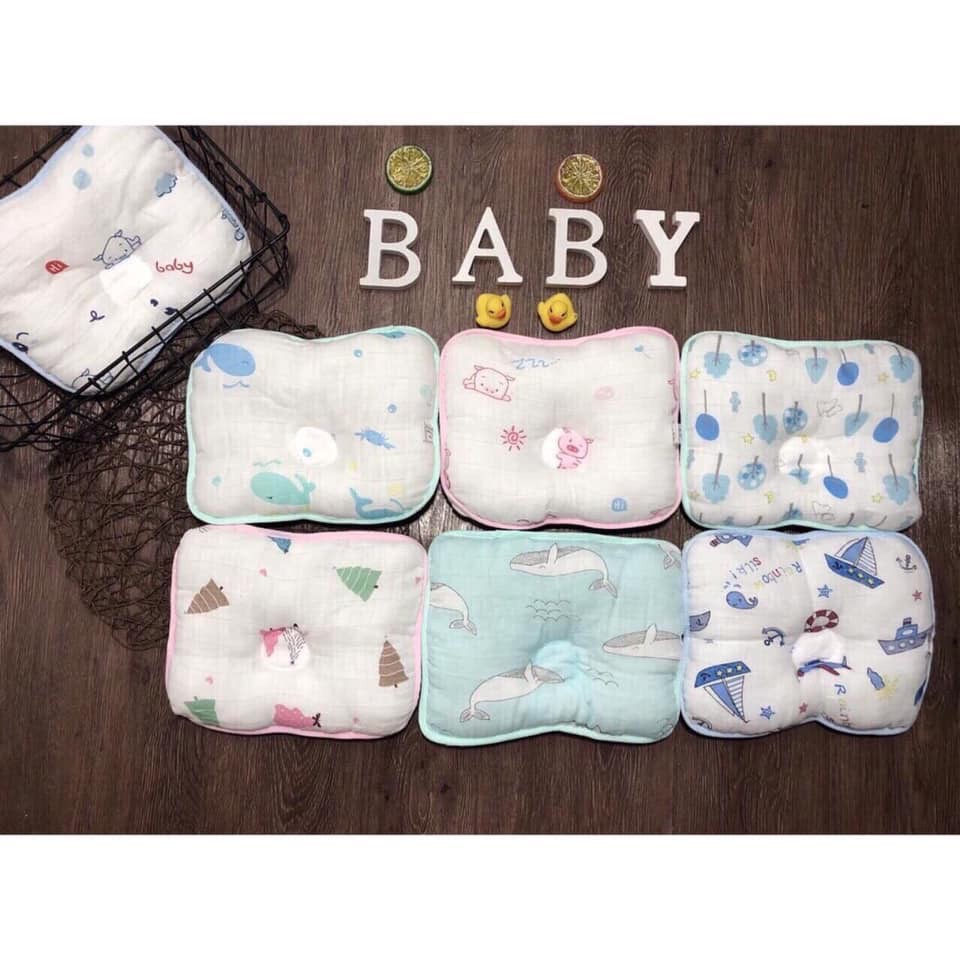 Gối cotton lõm cho trẻ sơ sinh phòng méo đầu hiệu quả