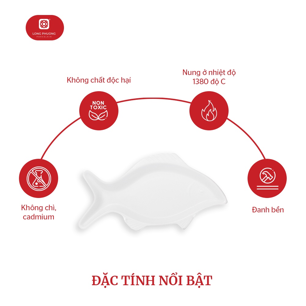 Đĩa sứ Long Phương - Hình cá hai vây sâu lòng dài 35cm