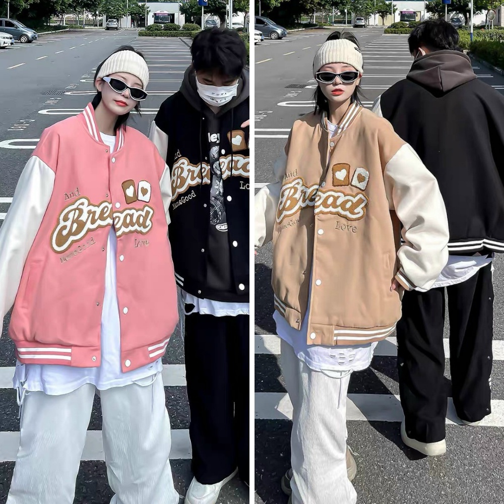 Áo Khoác Bomber Nữ Hàng VN Xuất Khẩu 2 Lớp Chất Kaki Chữ In From To Rộng Unisex Nam Nữ Mùa Hè 3 Màu Đen, Be, Hồng_BREEAD