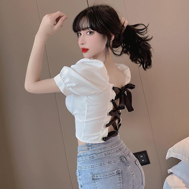 Áo Croptop Tay Ngắn Thiết Kế Trễ Vai Quyến Rũ