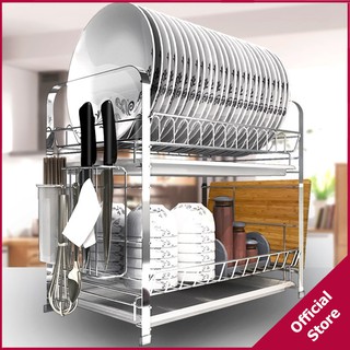 Kệ để bát đũa inox 2 tầng,có ngăn đựng dao thớt size to 49x25x38cm