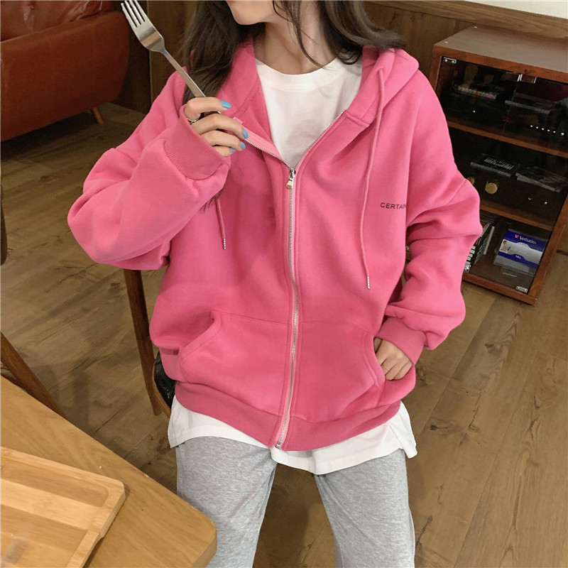 Áo Hoodie Dài Tay 176146Áo Khoác Có Mũ Dáng Rộng Màu Sắc Đơn Giản Cho Nữ