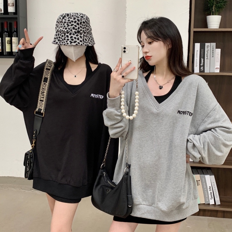 Set đồ COZOKC gồm áo không tay và áo len cổ chữ V thời trang Hàn Quốc